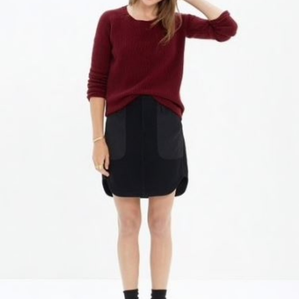 Madewell Black Quilted Wool Shirttail Skirt